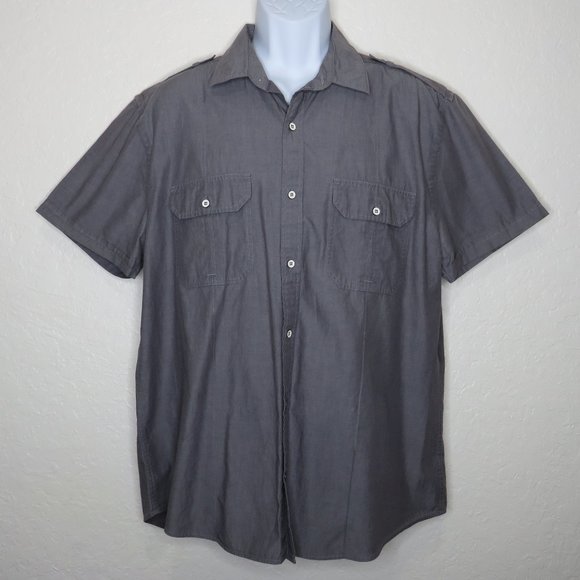 Express*‎ Men's Short Sleeve Button Down Curved Hem Chest Pockets Shirt~ Size XL - Picture 1 of 12